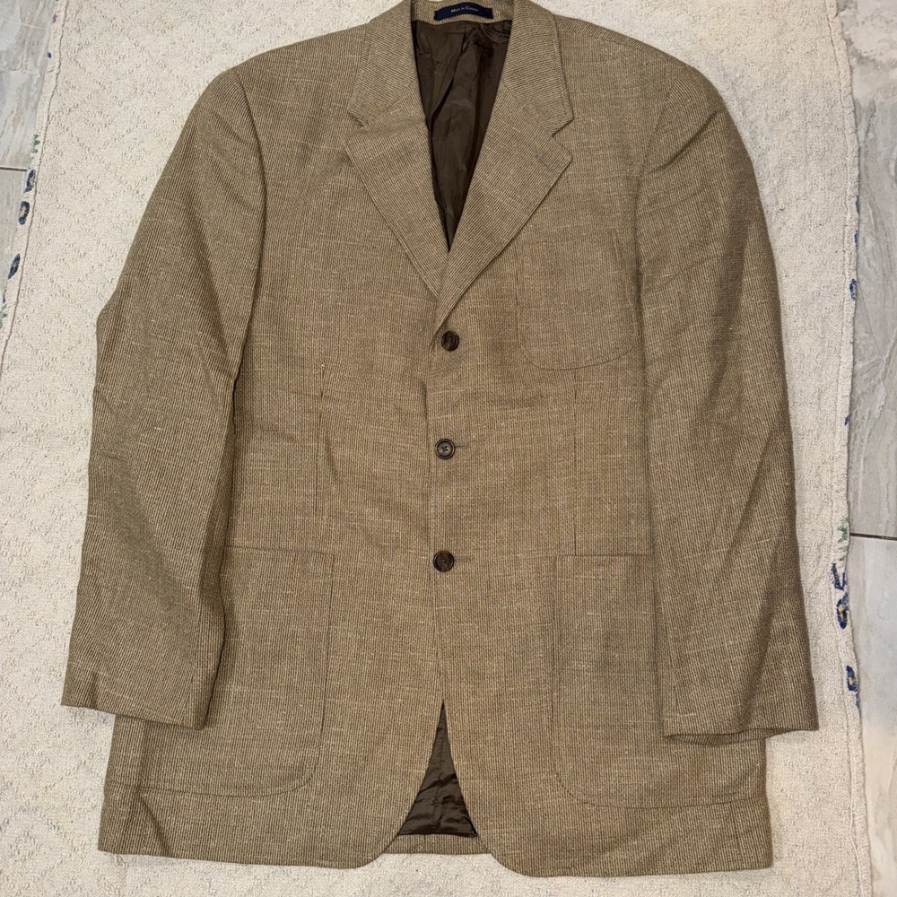 VTG Ralph Lauren Glen Plaid Blazer 42 T Silk Wool And Linen Blend Light Weight